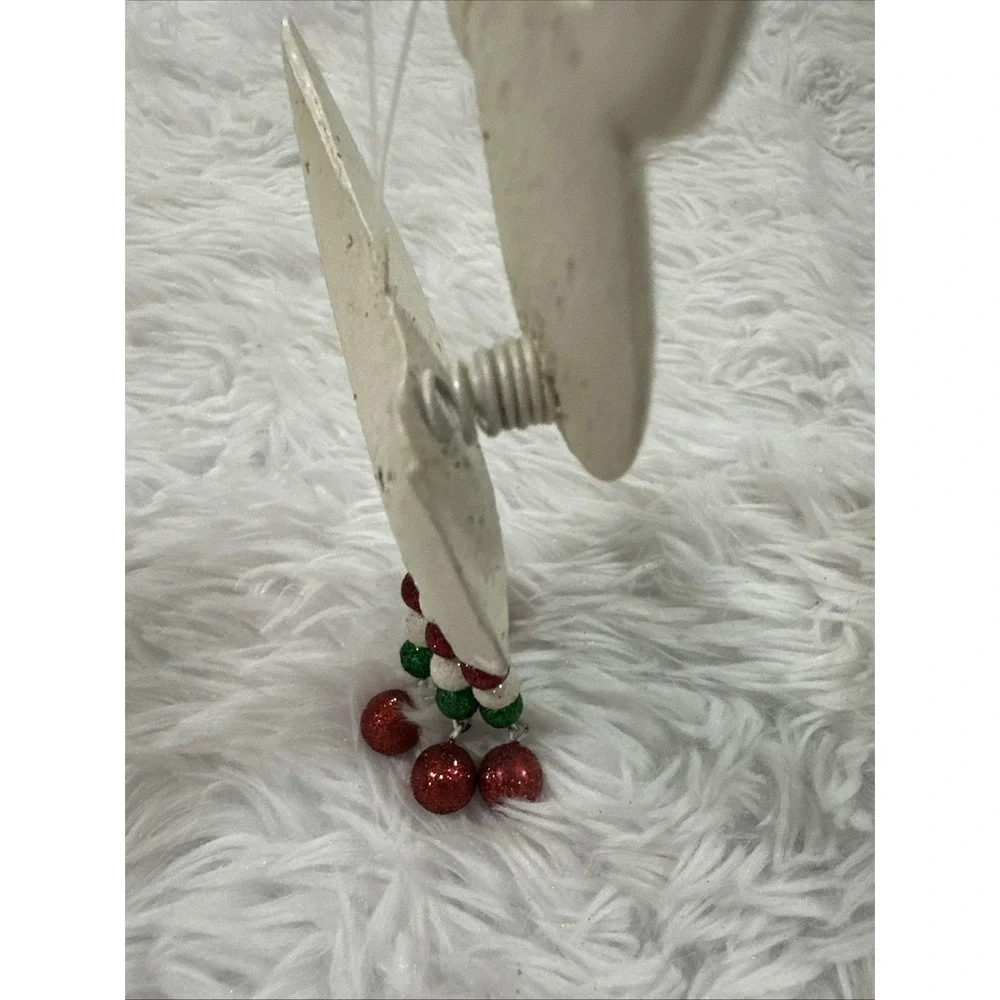 Vintage Pier‎ 1 White Glitter Reindeer Bobble Head Red And White Dangle Legs